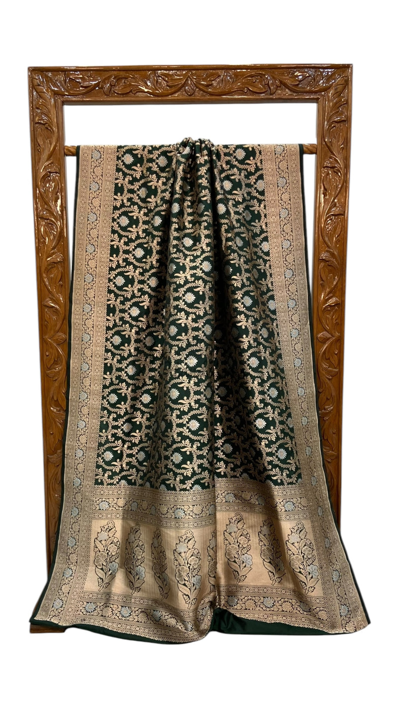 Pure Katan Silk Banarasi Handloom Saree - All over Sona Roopa Jaal Work - The Handlooms