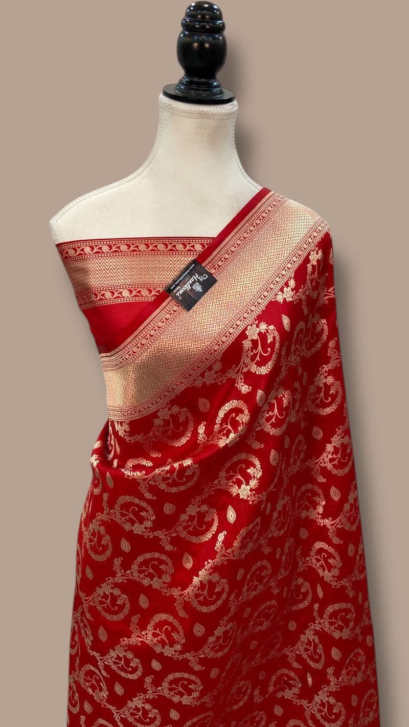 Pure Katan Silk Banarasi Handloom Saree - All Over Jaal Work - The Handlooms