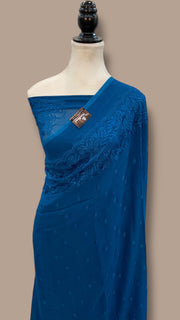 Pure Georgette Chikankari Handloom Banarasi Saree - The Handlooms