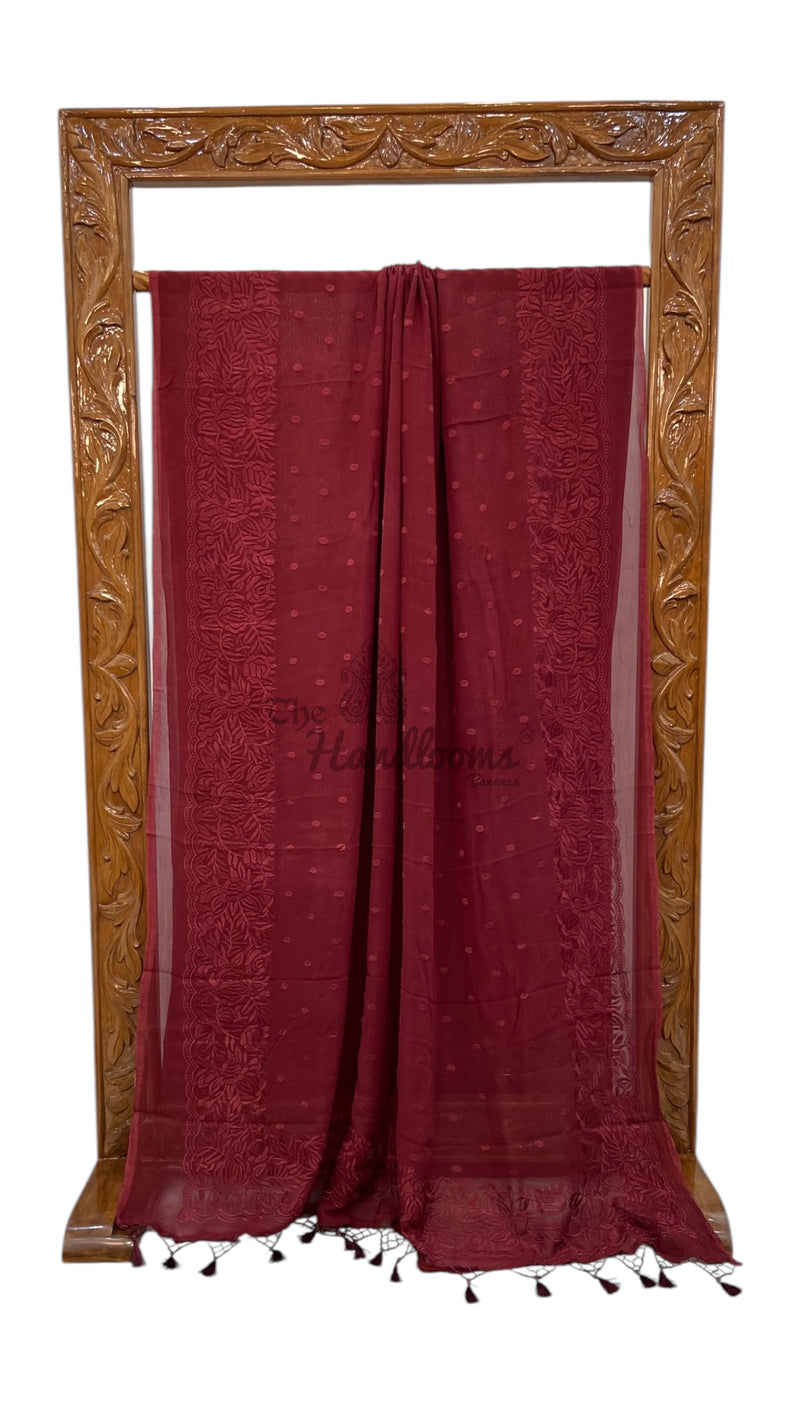 Pure Georgette Chikankari Handloom Banarasi Saree - The Handlooms