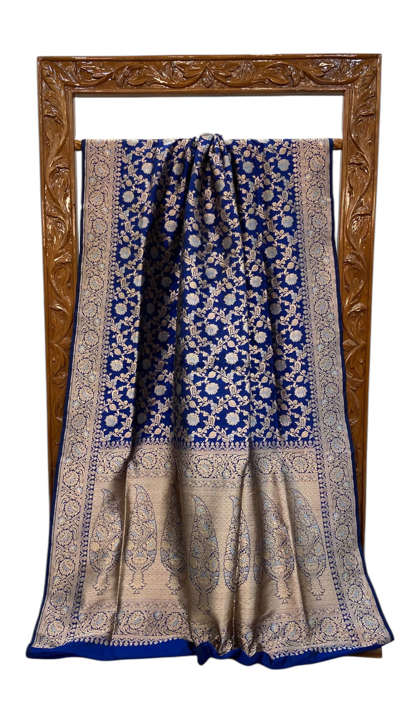 Pure Katan Silk Banarasi Handloom Saree - All Over Sona Roopa Jaal Work - The Handlooms