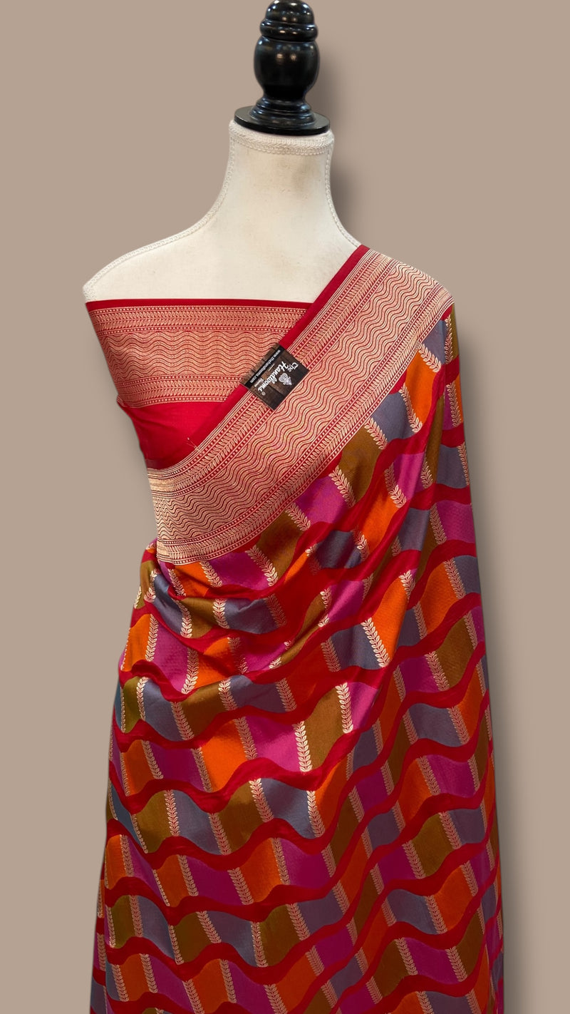 Pure Katan Silk Banarasi Handloom Saree - All over Jaal Work With Rangkart - The Handlooms