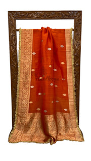 Honey Pure Kora Handloom Banarasi Saree - Sona Roopa Alfi Kadua Boota With Lace work - The Handlooms