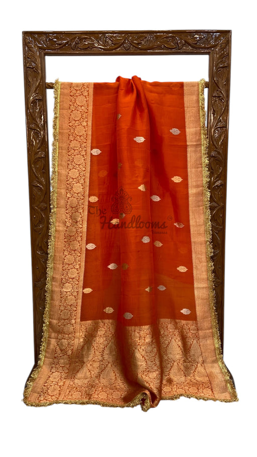 Honey Pure Kora Handloom Banarasi Saree - Sona Roopa Alfi Kadua Boota With Lace work - The Handlooms