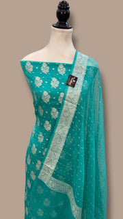 Khaddi Georgette Banarasi Dress material Silver Zari - The Handlooms