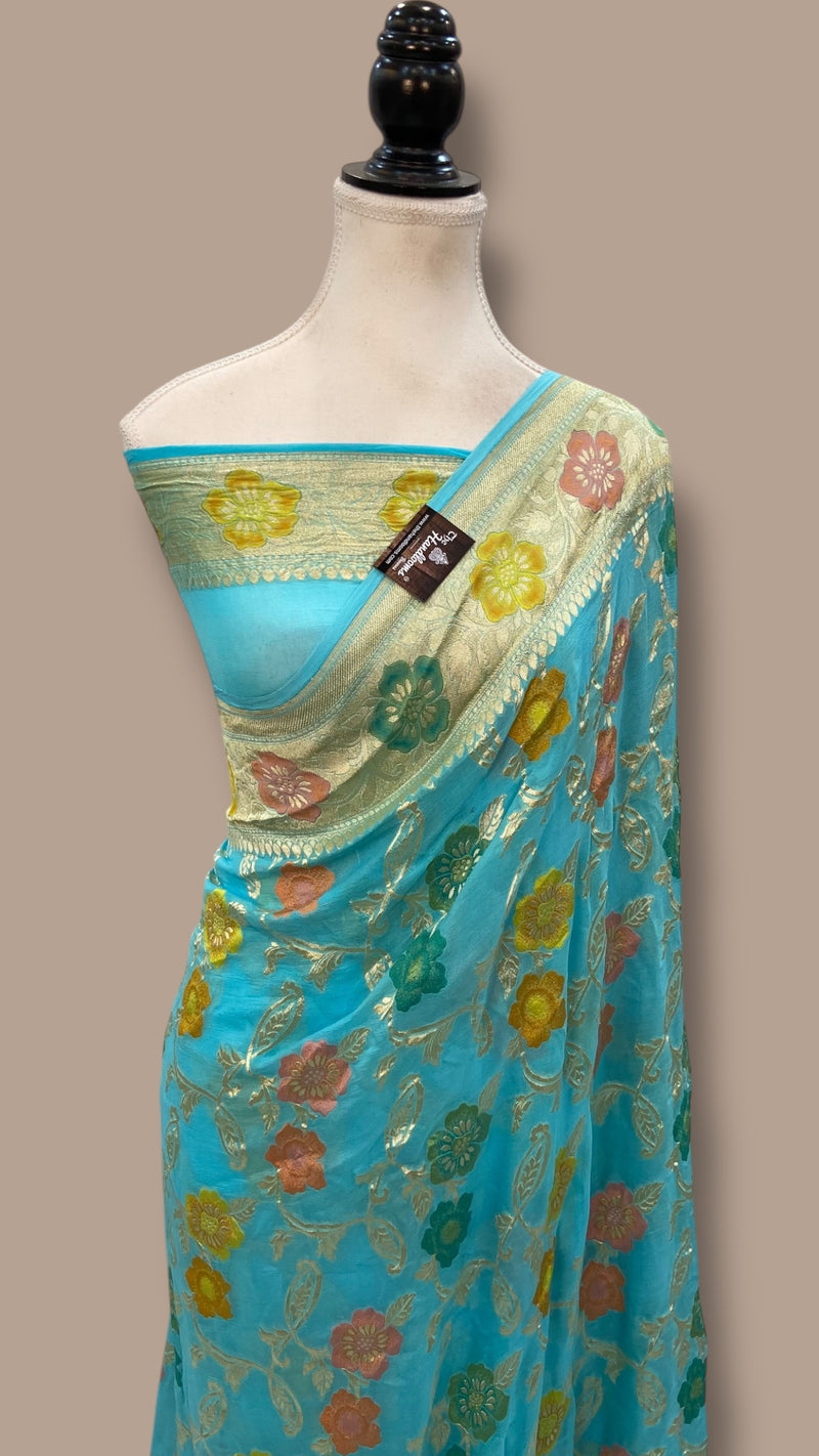 Pure Khaddi Georgette Handloom Banarasi Saree - All over Jaal Work With Meenakari - The Handlooms