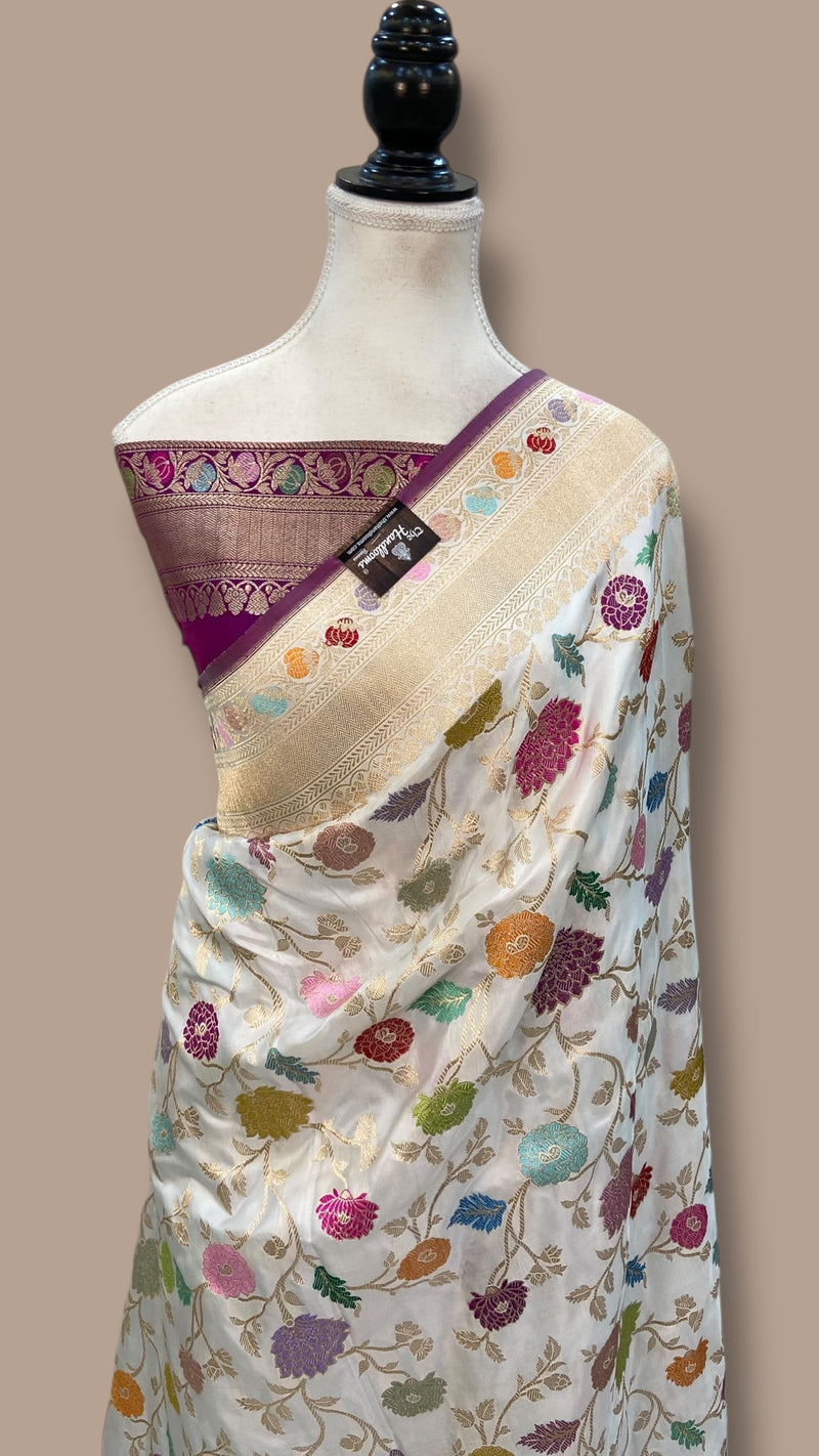 Ektara Pure Katan Silk Banarasi Handloom Saree - All over kadiyal Jaal work - The Handlooms