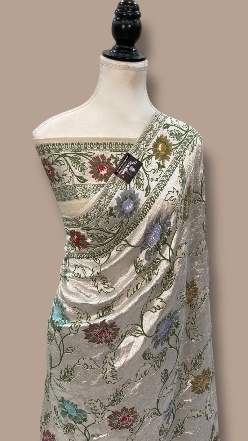 Pure Tussar Georgette Brocade Handloom Banarasi Saree - The Handlooms