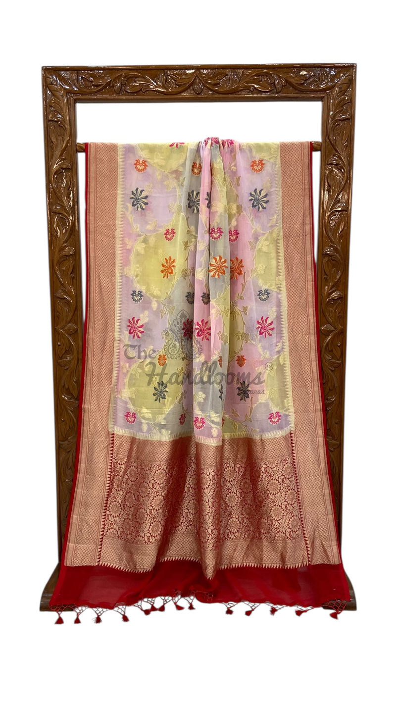 Pure Khaddi Georgette Handloom Banarasi Saree - All over Jaal Work With Meenakari - The Handlooms