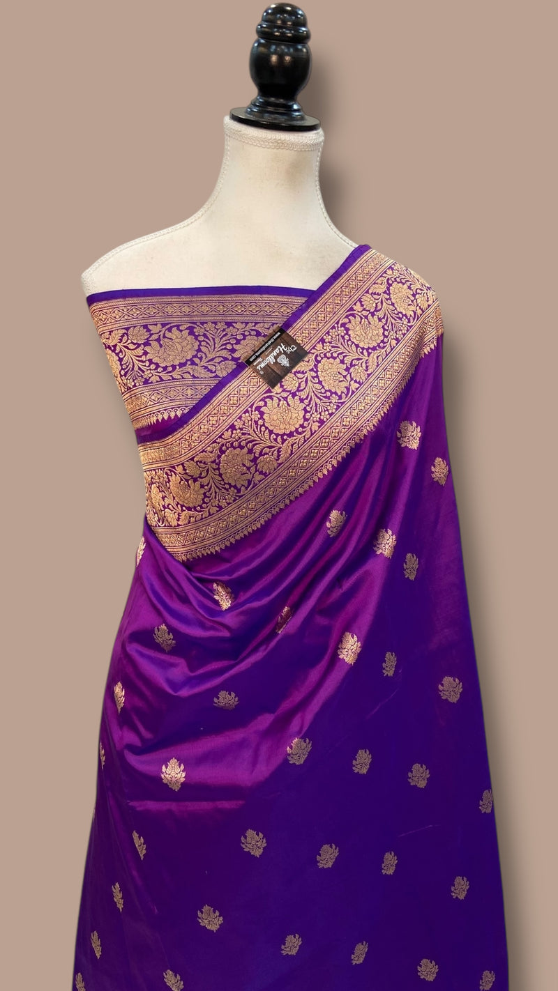 Pure Katan Silk Banarasi Handloom Saree - All over Kadua motifs - The Handlooms