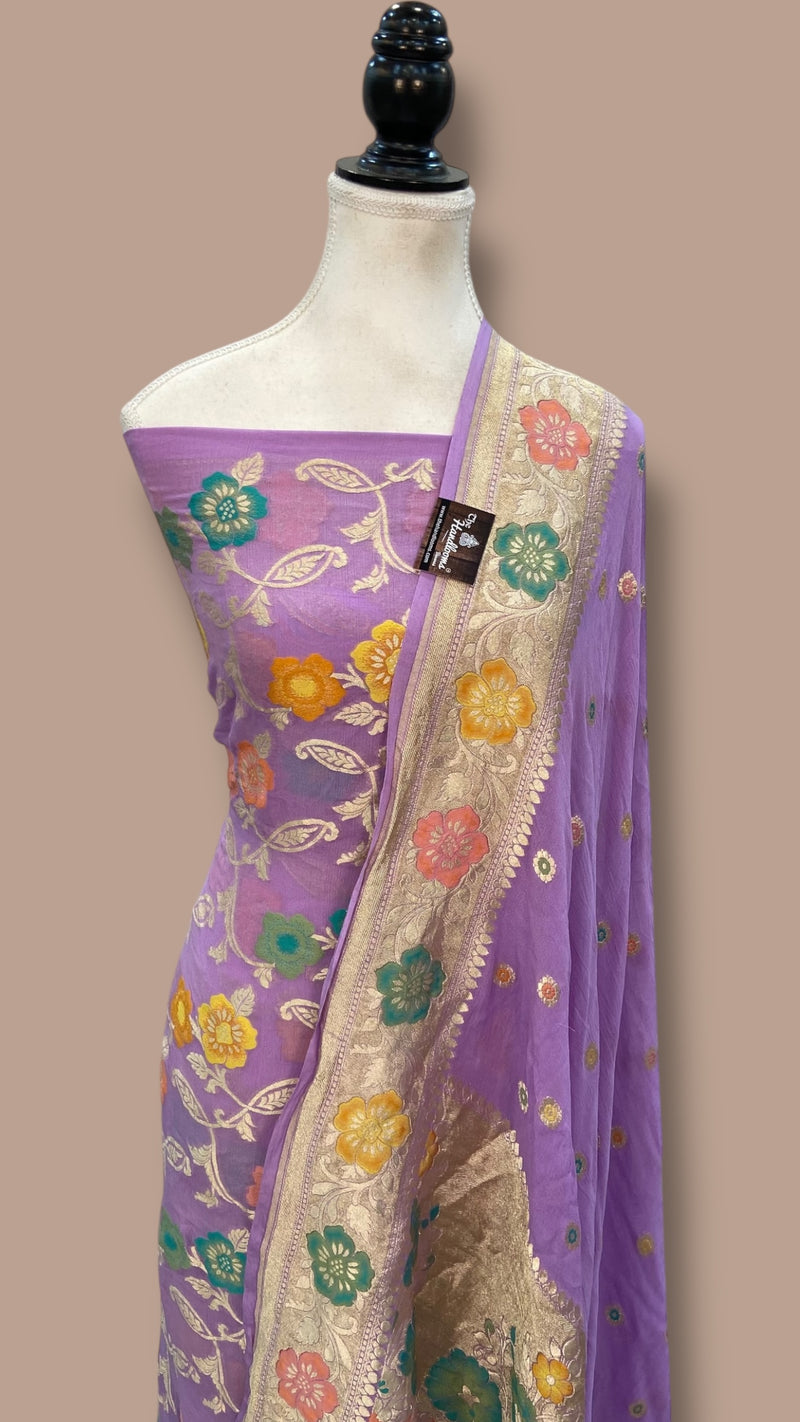 Khaddi Georgette Banarasi Dress material with Meenakari - The Handlooms