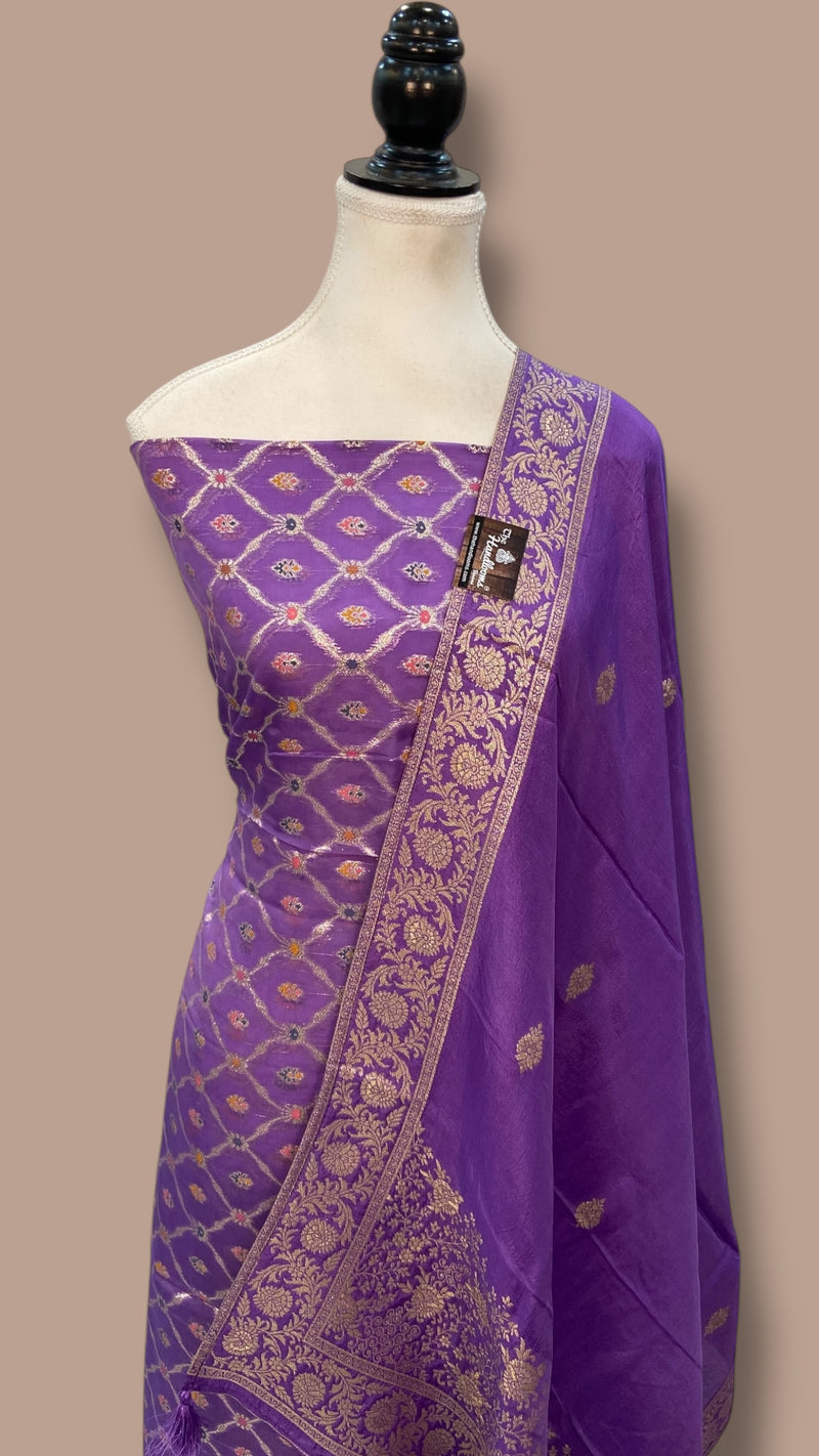 Chanderi Cotton Banarasi Dress material - Georgette Dupatta - The Handlooms