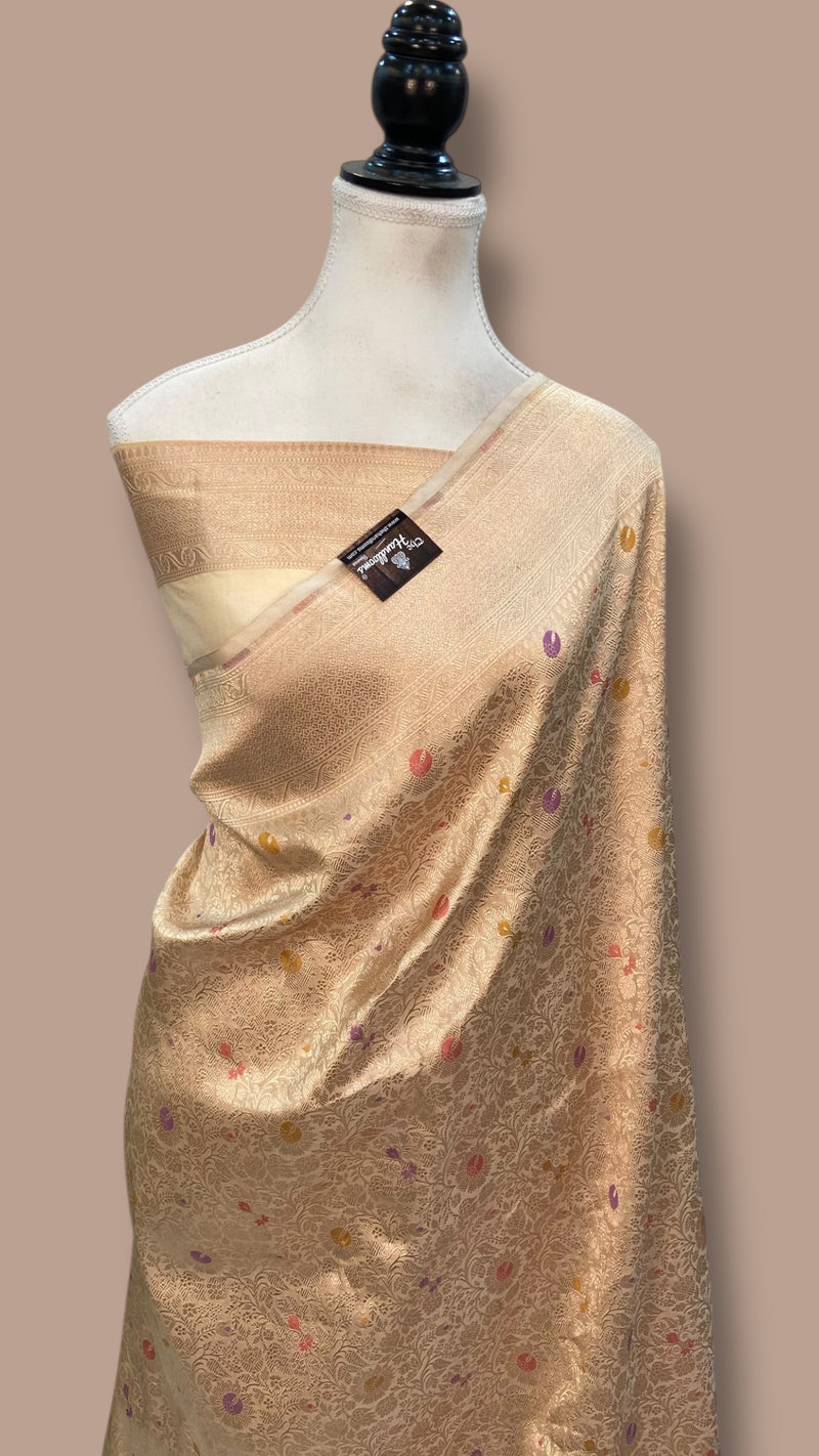 Regal Pure Katan Silk Banarasi Saree – Handwoven Tanchui Brocade with Meenakari Work - The Handlooms