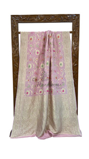 Moonga Georgette Handloom Banarasi Saree - All Over Jaal Work With Meenakari - The Handlooms