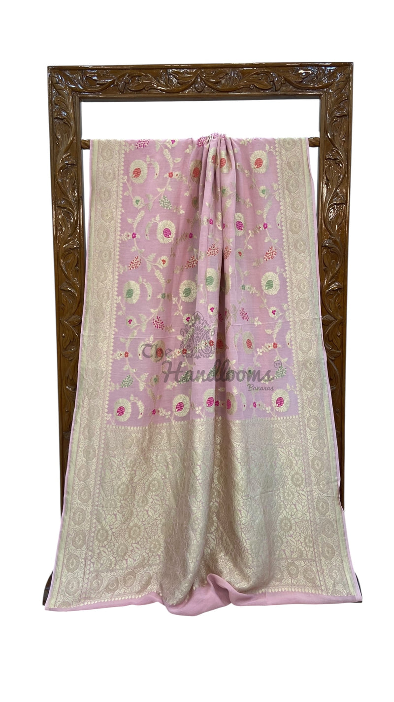 Moonga Georgette Handloom Banarasi Saree - All Over Jaal Work With Meenakari - The Handlooms