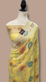 Pure Khaddi Georgette Handloom Banarasi Saree - All over Jaal Work With Meenakari - The Handlooms