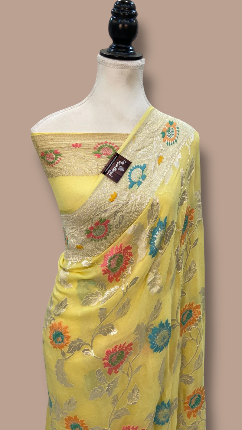 Pure Khaddi Georgette Handloom Banarasi Saree - All over Jaal Work With Meenakari - The Handlooms