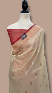 Pure Kora Handloom Banarasi All Over Kadua Motifs Saree - The Handlooms