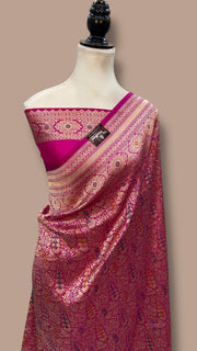 Regal Pure Katan Silk Banarasi Saree – Handwoven Tanchui Brocade with Meenakari Work - The Handlooms