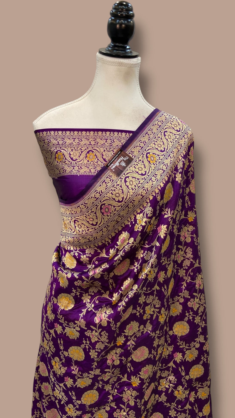 Pure Katan Silk Banarasi Handloom Saree - All over Jaal work With Meenakari - The Handlooms