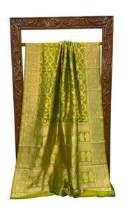 Pista Pure Chiniya Silk Khaddi Handloom Banarasi Saree - The Handlooms