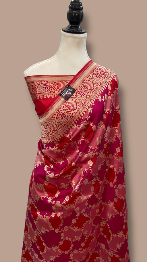 Multicolor Pure Katan Silk Banarasi Handloom Saree - All over Jaal Work With Rangkart - The Handlooms