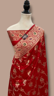 Pure Katan Silk Banarasi Handloom Saree - All Over Jaal Work - With Meenakari - The Handlooms