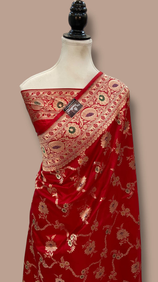Pure Katan Silk Banarasi Handloom Saree - All Over Jaal Work - With Meenakari - The Handlooms