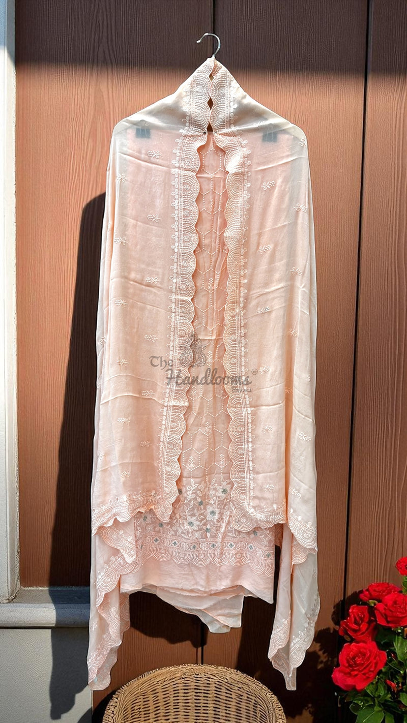 Pure Georgette Banarasi Chikan kari Dress Material - The Handlooms