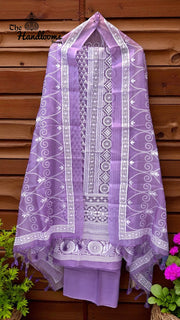 Pure Organza Chikankari Handloom Banarasi Dress Material - The Handlooms