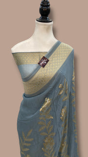 Grey Georgette Banarasi Saree - The Handlooms