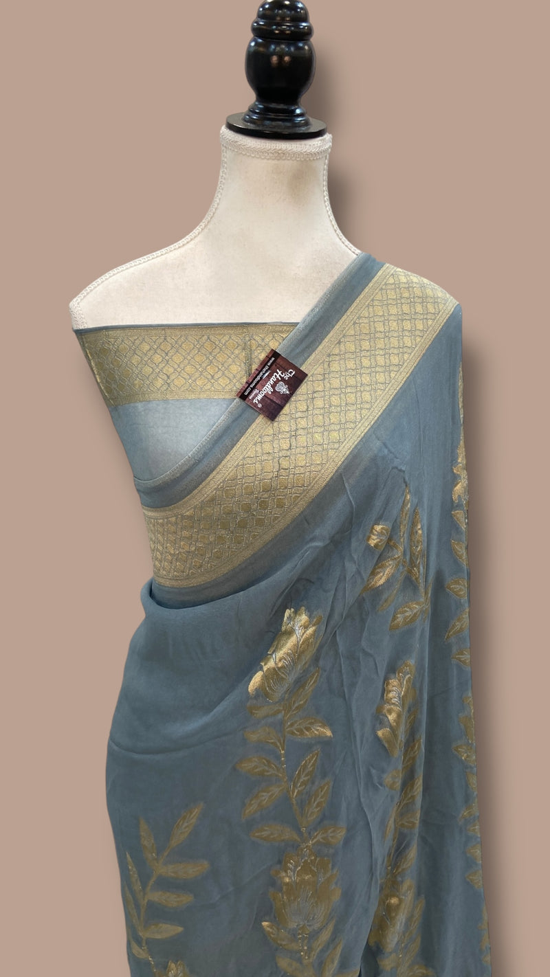 Grey Georgette Banarasi Saree - The Handlooms