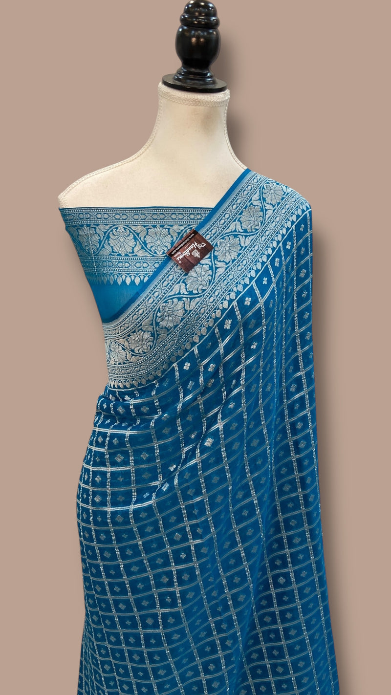 Pure Khaddi Georgette Banarasi Saree Silver Zari - The Handlooms