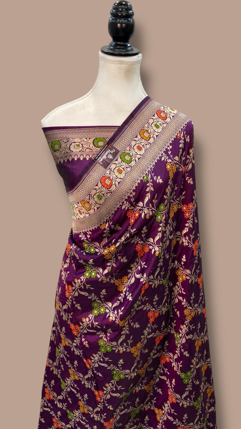 Pure Katan Silk Banarasi Handloom Saree - All over Jaal Work With Meenakari - The Handlooms