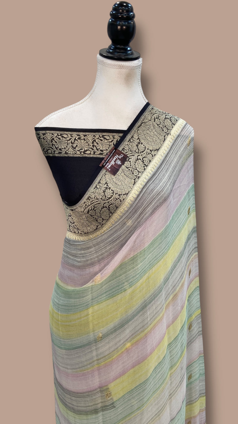 Pure Khaddi Georgette Handloom Banarasi Saree with water zari - The Handlooms
