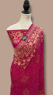 Pure Georgette Banarasi Bandhej Handloom Saree - The Handlooms