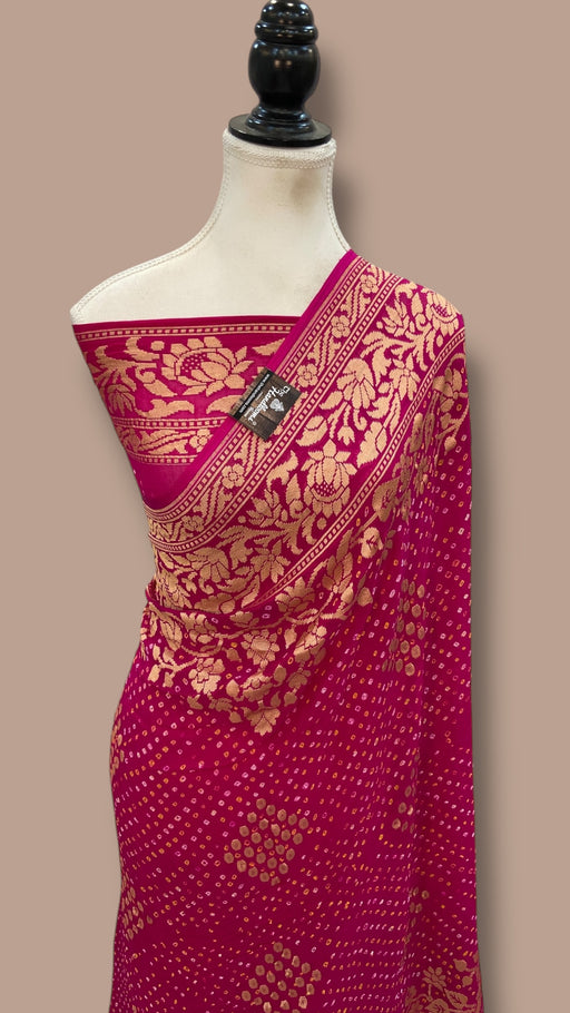 Pure Georgette Banarasi Bandhej Handloom Saree - The Handlooms