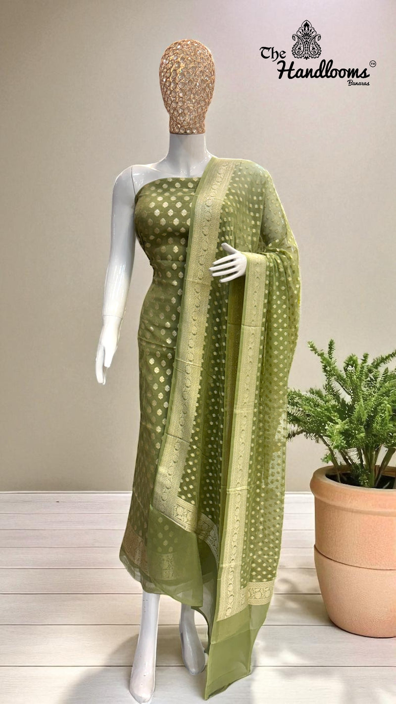 Tissue Khaddi Georgette Banarasi Dress material - The Handlooms
