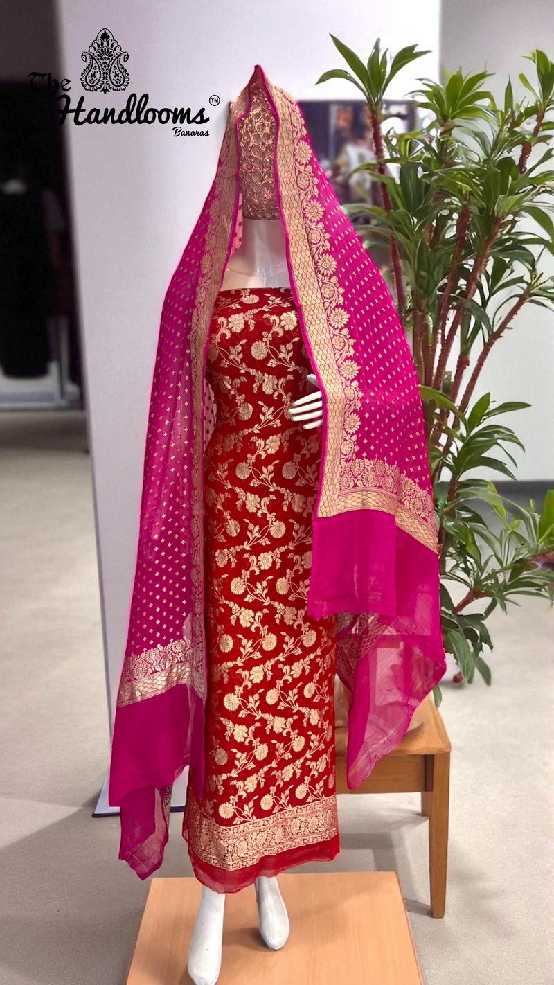 Khaddi Georgette Banarasi Dress material Water Zari - The Handlooms