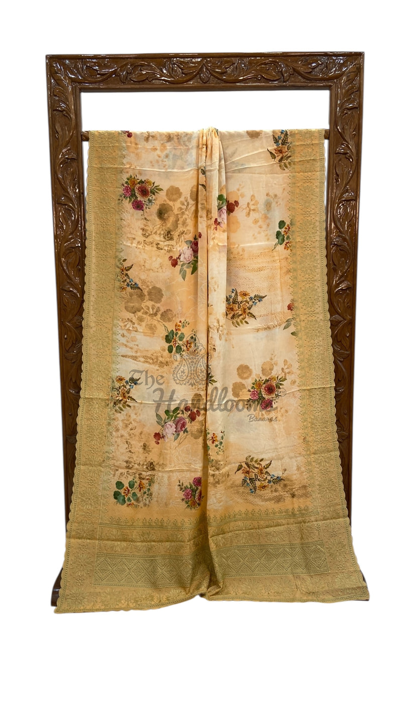 Pure Georgette Handloom Banarasi Saree - Digital Print With Chikankari - The Handlooms