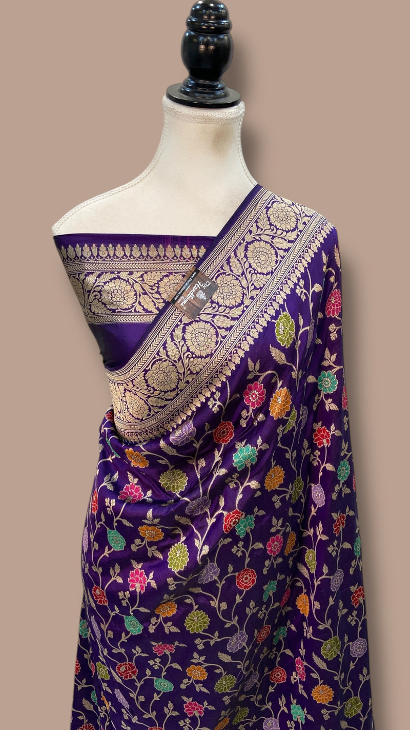 Pure Katan Silk Banarasi Handloom Saree - All Over Kadiyal Jaal Work - The Handlooms