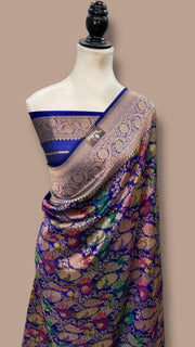 Multicolor Pure Katan Silk Banarasi Handloom Saree - All over Jaal Work With Rangkart - The Handlooms