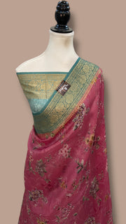 Pure Organza Handloom Banarasi Saree - Digital Print - The Handlooms
