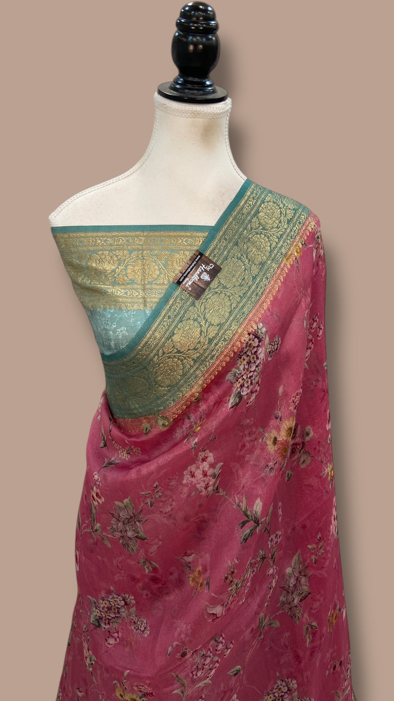 Pure Organza Handloom Banarasi Saree - Digital Print - The Handlooms