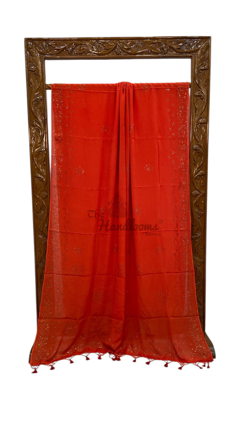 Pure Georgette Handloom Banarasi Saree with Siroski Stone Work - The Handlooms