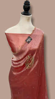 Pure Kora Silver Tissue Banarasi Saree with Handcrafted Boota, Moti, Mirror & Katdana Cutwork - The Handlooms
