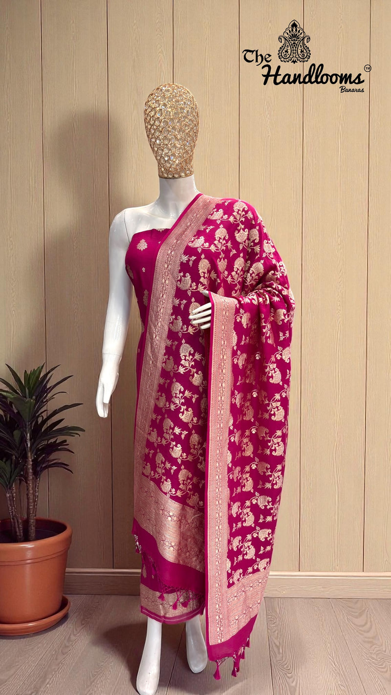 Pure Moonga Georgette Banarasi Dress material - The Handlooms