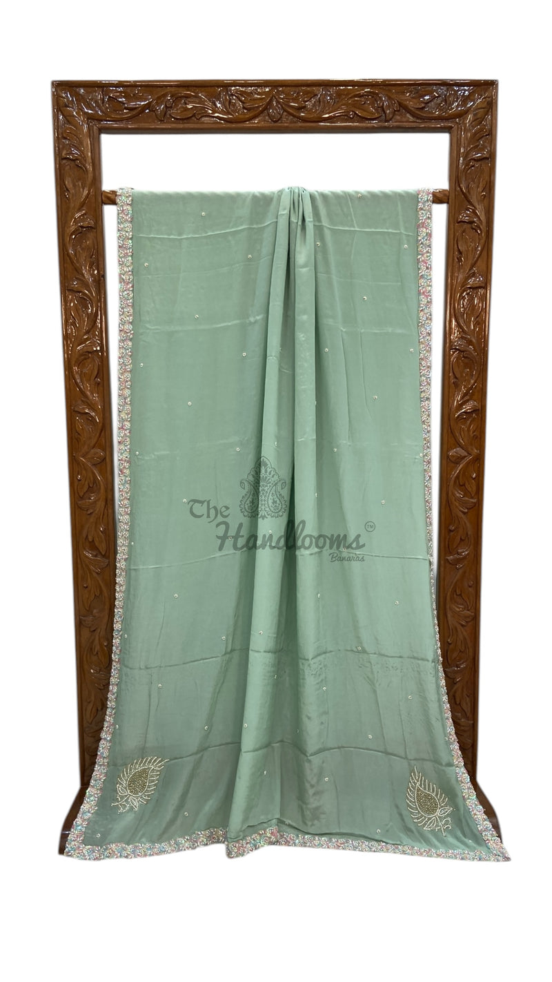 Pure Crepe Silk Handloom Banarasi Saree with Handwork - The Handlooms
