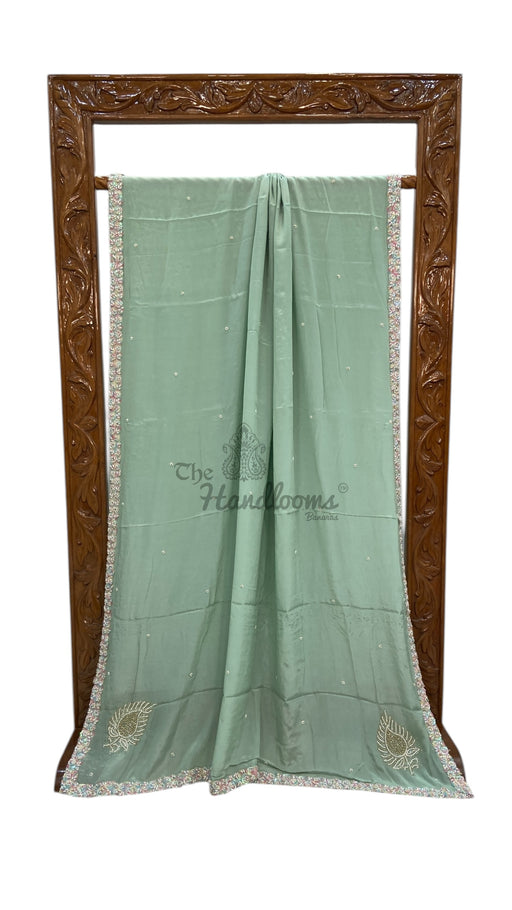 Pure Crepe Silk Handloom Banarasi Saree with Handwork - The Handlooms