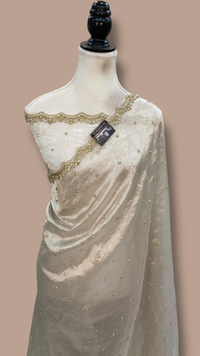 Pure Kora Tissue Handloom Banarasi Saree - Handwork - The Handlooms